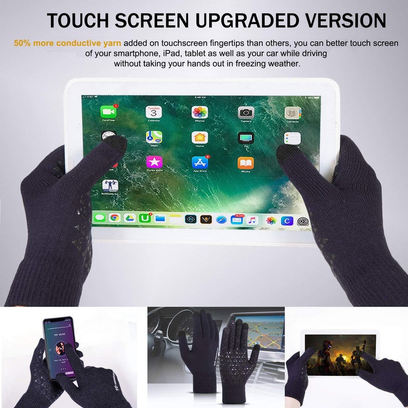 TRENDOUX Winter Gloves for Men, Womens Gloves with Touchscreen Fingers - Thermal Liners - Anti-Slip Grip - Elastic Cuff - Premium Material - Knit Glove for Phone Texting Typing Outdoor - Navy - M - Image 2